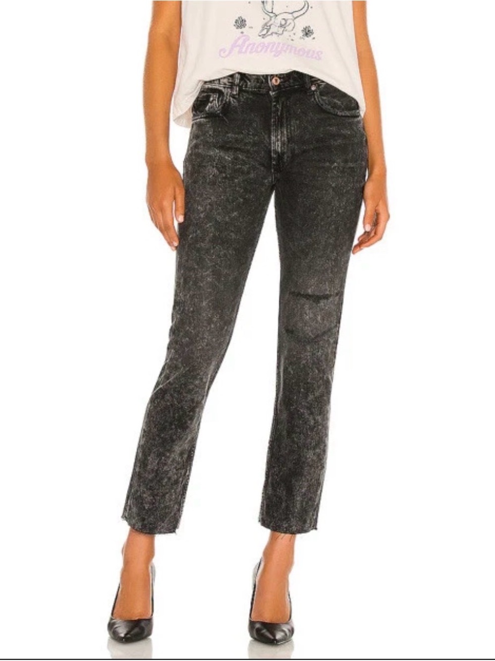 Free People We The Free Vixen Cigarette Jeans in Rock N Roll Black Acid Wash